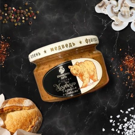 Паштет из мяса медведя с языком и грибами